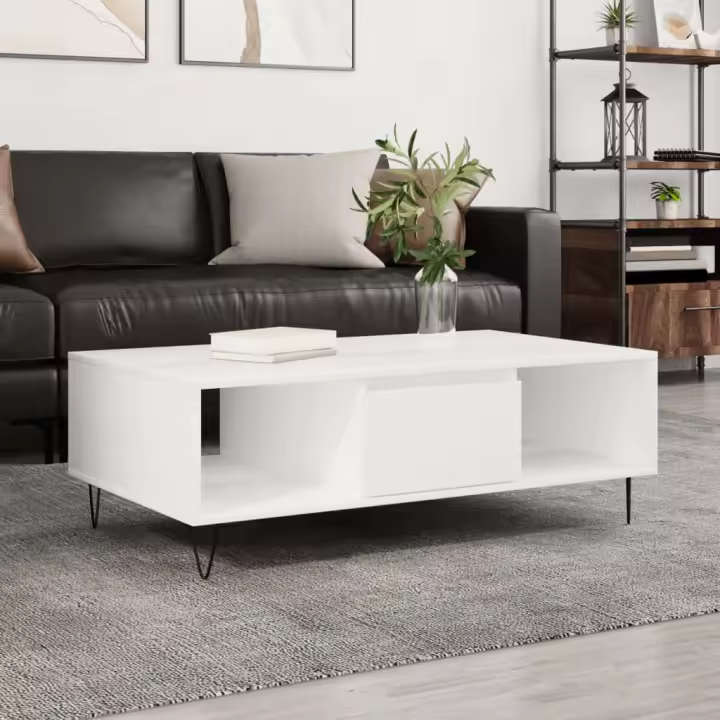vidaXL Mesa de centro madera de ingeniería blanco 104x60x35 cm - 1
