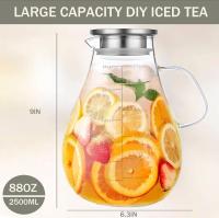 Jarra de vidrio con tapa, 88 onzas – 84.5 fl oz con línea de escala precisa, jarra de agua caliente/fría, jarra de jugo y té helado con tapa - details 4