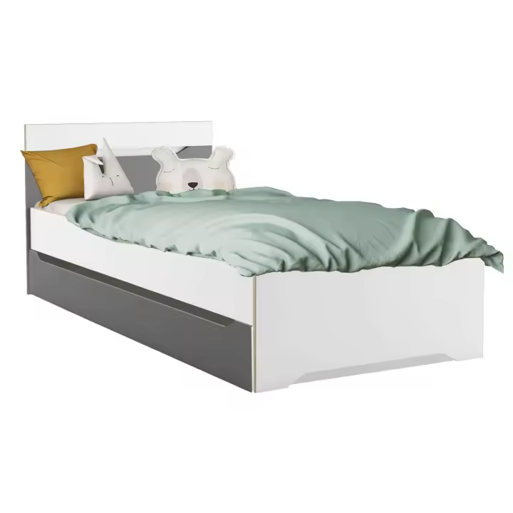 Cama Con Cajón Genius Habitación Dormitorio Juvenil Color Blanco Y Gris Infantil Estilo Moderno 90x200 cm - 1