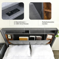 Cama tapizada Cabecero de Cama Doble with Almacén Marco de Cama with USB de carga e iluminación LED Somier de lámparas de Madera, 160*200CM Gris (with colchón) - details 3
