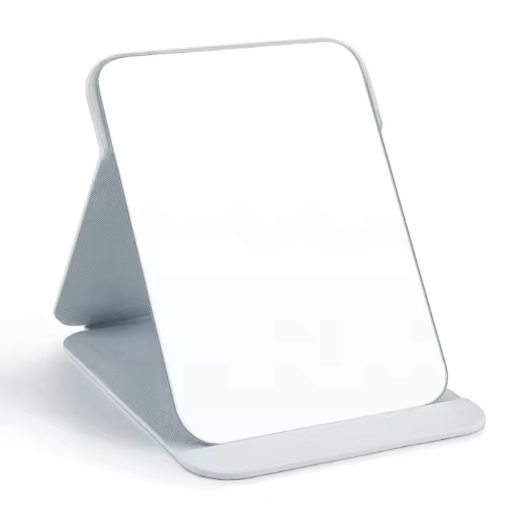 16x11cm Espejo plegable portátil, Espejo de maquillaje compacto Ultra HD, viaje de cuero de PU Negro, sombrero Independiente, Mesa plegable - 1