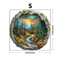 Puzzle 3D De Madera En Forma Circular Paisaje De Bosque Con Atardecer Regalo De Decoración Para El Hogar Juego Familiar - details 6
