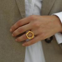 Anillo De Dedo Cuadrado Con Textura De Flor Geométrica Y Círculo Irregular En Oro Plateado 18K Para Mujer Joyería De Moda - details 1