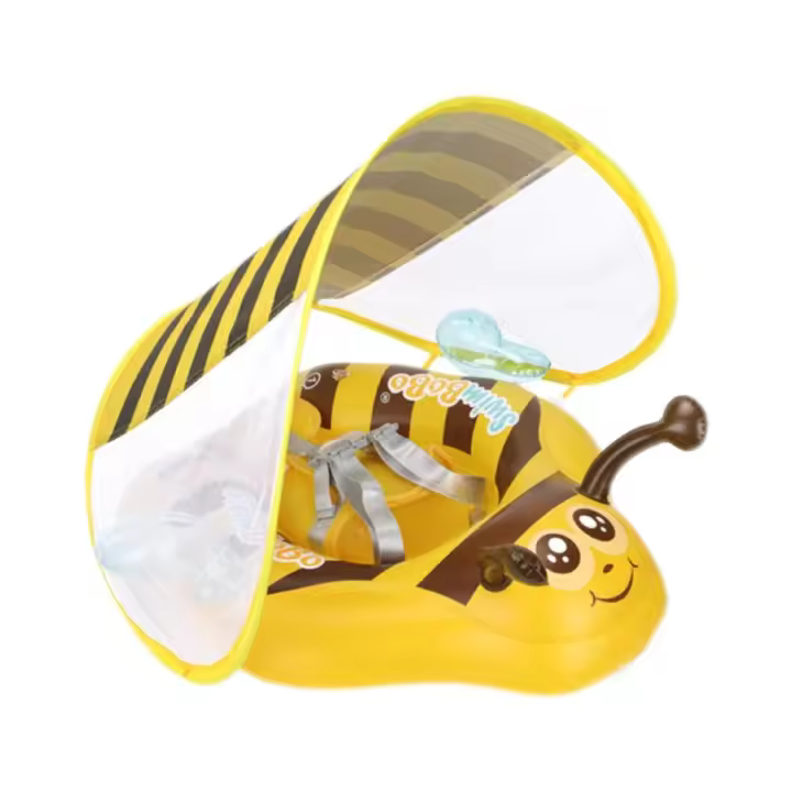 Anillo de Natation inflable de PVC para Bebe con parasol y Bolsa de Red transpuble, Bonito anillo de Abeja. - 1