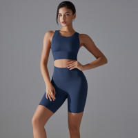 Conjunto De Yoga Deportivo Para Mujer Top Y Shorts De Color Sólido Nylon Transpirable Y Secado Rápido Para Gimnasio Ciclismo Y Correr - details 4