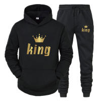 Traje De Dos Piezas Para Pareja Con Capucha Y Mangas Largas Estampado KING Y QUEEN Para Otoño E Invierno Estilo Casual - details 5