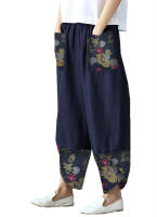 Pantalones Vintage Para Mujer Estampado Casual Cintura Alta Elástica Pierna Recta Suelta Pantalones De Verano Lady Cargo - details 6