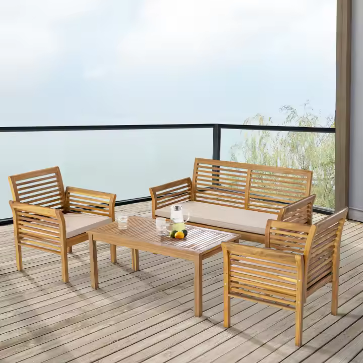 Conjunto de muebles de jardín Candela 4 piezas acacia - Efecto Madera/Beige [casa.pro] - 1