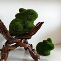 Estatua De Conejo Verde De Pascua Para Jardín Decoración De Fiesta Familiar Figura De Animales Hecha De Fibra Vegetal - details 8
