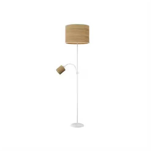 FABRILAMP Lámpara de Pie Armonía Blanco-Madera Clara con Lector 155x40x40 Cm - Diseño Elegante - 1