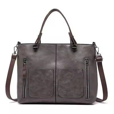Bolso De Hombro Para Mujer 2025 Nueva Moda Gran Capacidad Retro Bolso De Mano Simple Con Diagonal Straddle Material PU Y Nylon - 1