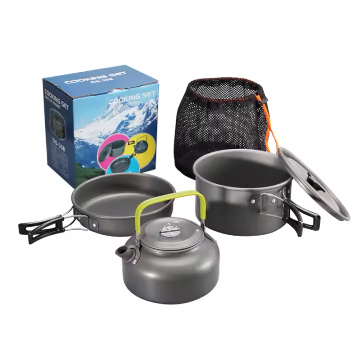 Kit De Cocina Para Camping WESTTUNE 3pcs Set Portátil De Cocina Con Olla Sartén Y Hervidor De Agua De Aluminio Para Excursiones Y Pícnics - 1