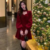 Vestido De Mujer Para Otoño Y Invierno Con Cintura Alta Y Cuello Navideño Vestido De Pierna Larga Y Manga Larga De Poliéster - details 3