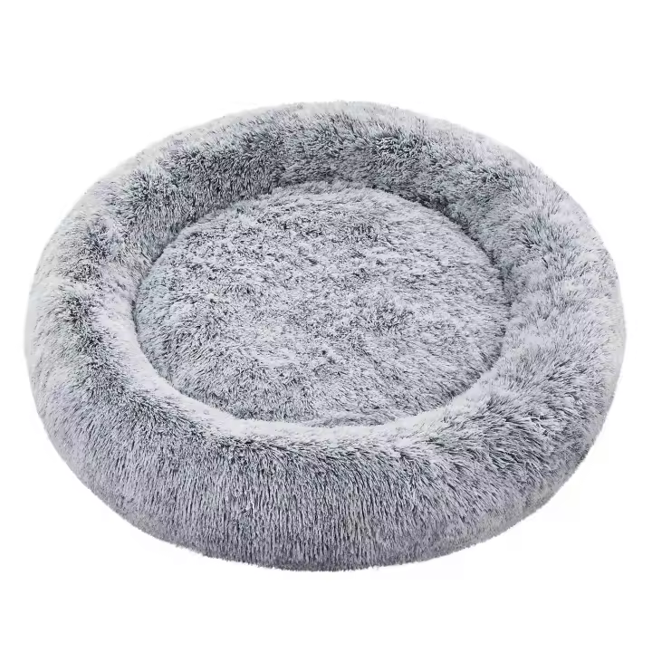 FEANDREA Cama de Perros, Cama para Mascotas, Cojín Central Extraíble y Lavable, Alfombra de Felpa Suave y Mullida, 100 cm de Diámetro, Gris Ombré/Gris Oscuro/Rosa - 1