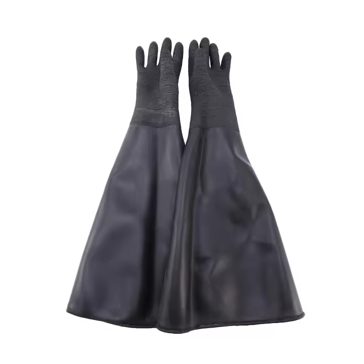 Rubber Black Sandblaster Gloves Stripe Abrasive Sand Blasting Gloves For Blasting Cabinet 65x30cm - 1