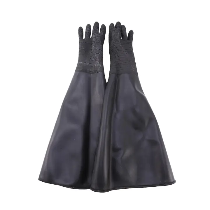 Rubber Black Sandblaster Gloves Stripe Abrasive Sand Blasting Gloves For Blasting Cabinet 65x30cm - 1