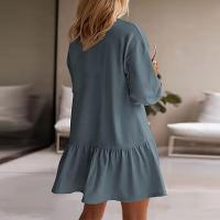 Vestido De Mujer Otoño Manga Larga Pullover Cuello Redondo Rib Knit Patchwork Suéter Cómodo Casual Mini Vestidos Estilo Vintage - details 18