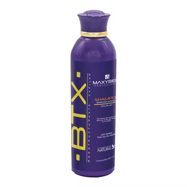 Maxybelt Profesional Champú Restructurarte Capilar Efecto BTX 400ml - Reparación intensiva, Una manera de prevenir los daños por el paso del tiempo. Todo tipo de cabellos - Ingredientes de origen natural. Libre de sales - 1