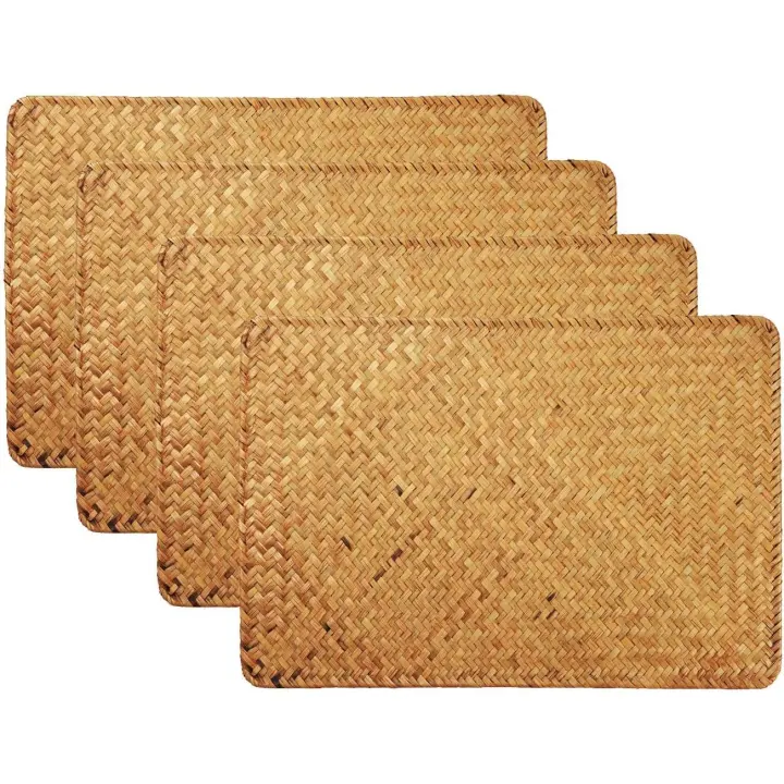 Juego de 4 manteles individuales rectangulares de ratán con algas marinas, antideslizantes, resistentes al calor y aislantes para la mesa del comedor. - 1
