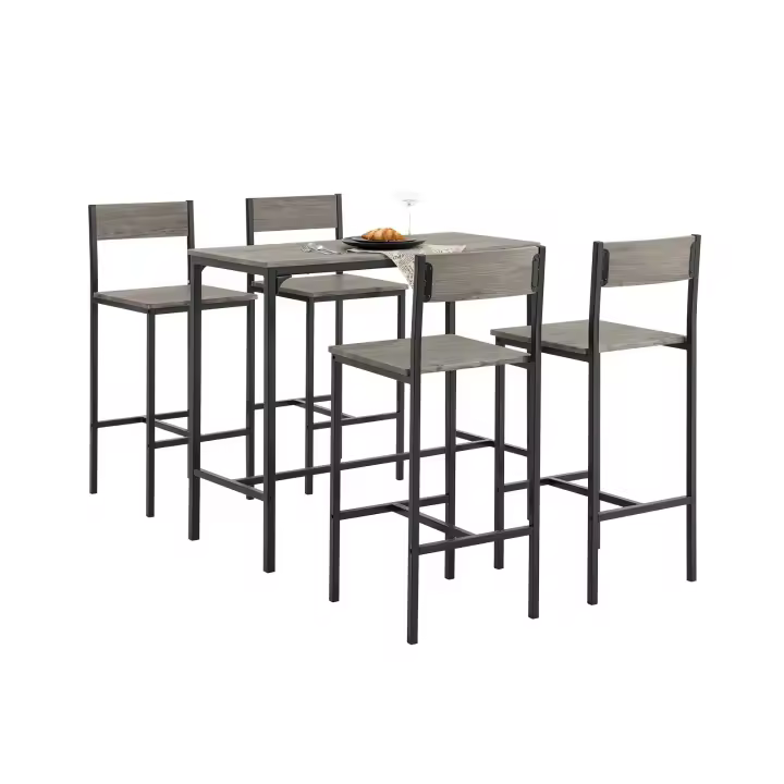 SoBuy OGT14-N Set Mesa Alta de Bar y 4 Taburetes con Respaldos Estilo Industrial,ES (Madera) - 1