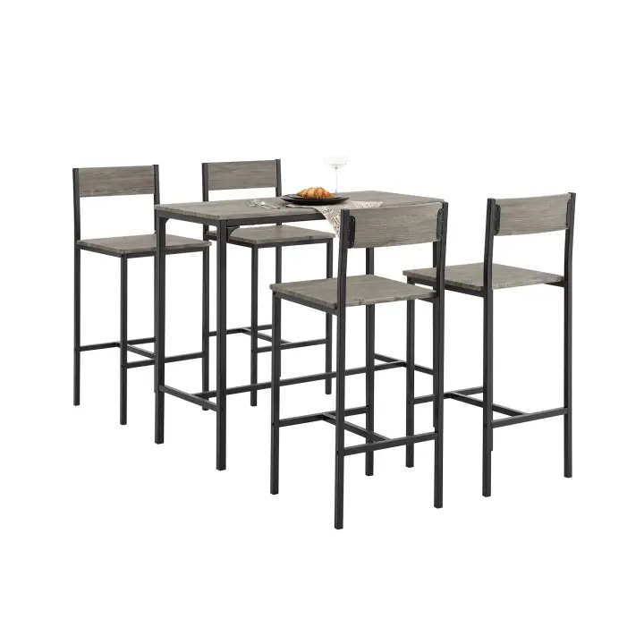 SoBuy OGT14-N Set Mesa Alta de Bar y 4 Taburetes con Respaldos Estilo Industrial,ES (Madera) - 1