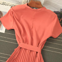 Nuevo Vestido De Verano 2026 Para Mujer Estilo Casual Con Cuello En V Manga Corta Lace up Pleated Chiffon Vestido De Cintura Alta - details 15