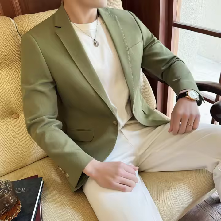 Chaleco De Negocios Para Hombre En Color Sólido Ajustado Moda 2024 Chaqueta Individual Elegante Ropa Masculina De Otoño Invierno - 1