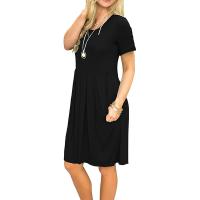 Vestido Casual Para Mujer Con Mangas Cortas Y Bolsillos Pleated Swing De Pierna Larga Estilo Suelto Vestido De Poliéster - details 2