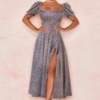 Vestido Floral Para Mujer Estilo Chic Verano Manga Batulada Cuello Cuadrado Frontal Con Cordón Abertura Alta Vestido Slim A-Line Midi Polyester - details 7
