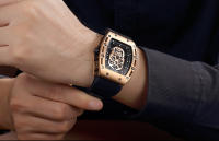 Reloj De Cuarzo Para Hombre Con Correa De Silicona Negra Luminosa Y Dial Rectangular De Armadura Calavera Estrellada BGL1612G-2 - details 19