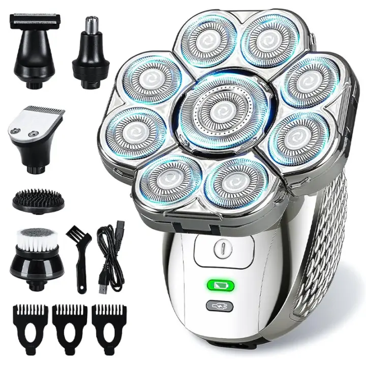 Afeitadora Eléctrica 4D Para Cabello Liso 6-en-1 Recargable Impermeable Con 9 Cabezas Flotantes Para Hombres Afeitado Seco Y Húmedo - 1