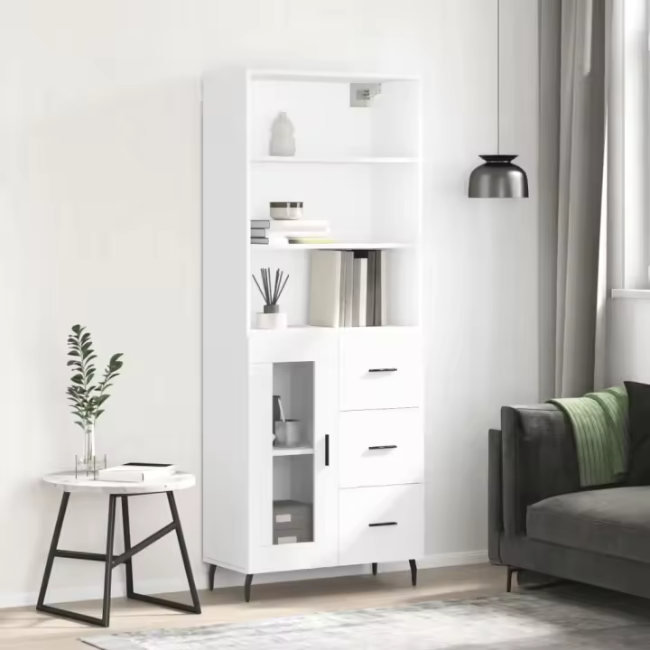 vidaXL Aparador alto madera contrachapada blanco 69,5x34x180 cm - 1