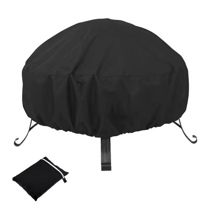 Cubierta redonda para hoguera, impermeable, reutilizable, para exteriores, con cordón (85 x 40 cm, negro) - 1