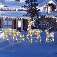 3pcs Decoración De Jardín De Hierro Con LED De Ciervo Y Alce Para Navidad Brillo De Reindeer Adorno Exterior De Casa De Año Nuevo - details 1