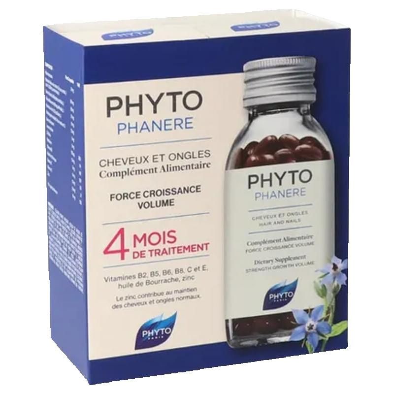 Phyto Phytophanère Cápsulas para el Crecimiento del Cabello y Uñas Fuertes - 240 Unidades (2x120) con Biotina, Zinc y Vitaminas B6, C y E