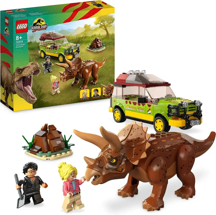 LEGO 76959 Jurassic Park Investigación del Triceratops, Juguete para Niños y Niñas a Partir de 8 años con Coche Ford Explorer y Figura de Dinosaurio, Colección 30 Aniversario - 1