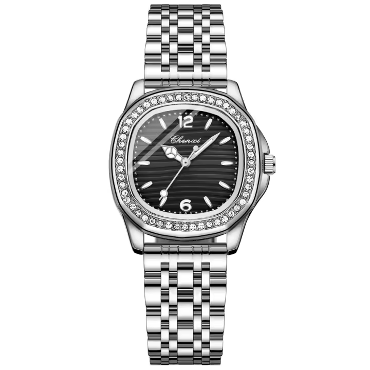 Reloj De Mujer CHENXI Lujo Con Rhinestone Resistente Al Agua Y Luz Luminosa Cuadrado Reloj De Pulsera De Cuarzo Para Damas - 1
