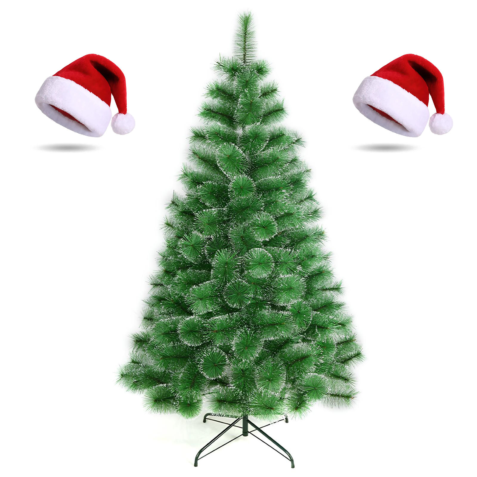 KingnetStore - Árbol de Navidad Pino con Nieve 120-240 CM, Ramas Plegables Realistas, Soporte Metálico, +2 Gorros Navideños