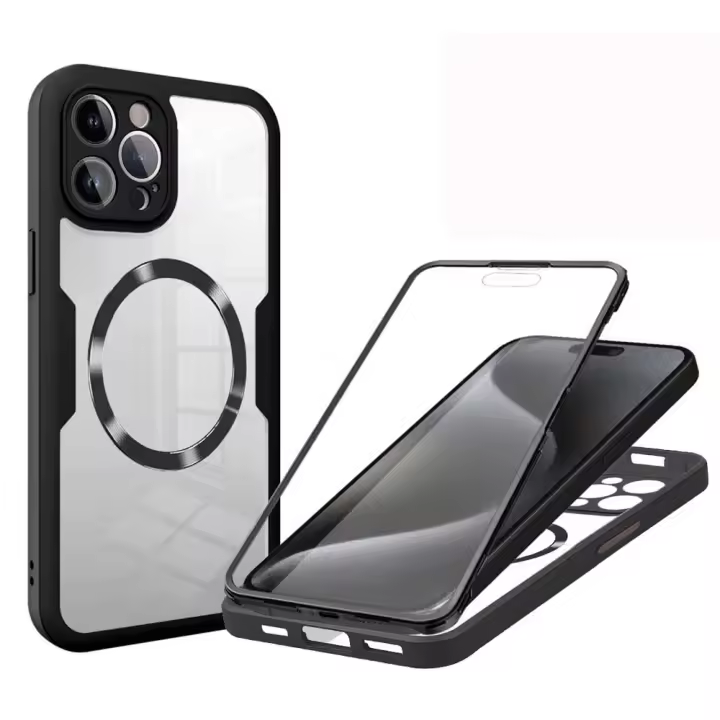 Funda Protectora Completa 360 Para iPhone 14 15 pro Max 11 12 13Pro 14Plus 15Plus Con Montaje En Coche Magnético Y Pantalla Transparente Anti-Scratch Dual Layer Non-Slip - 1