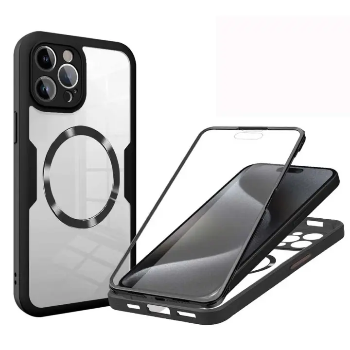 Funda Protectora Completa 360 Para iPhone 14 15 pro Max 11 12 13Pro 14Plus 15Plus Con Montaje En Coche Magnético Y Pantalla Transparente Anti-Scratch Dual Layer Non-Slip - 1