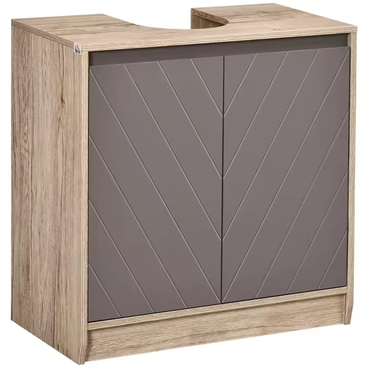 HOMCOM Mueble para Debajo del Lavabo Armario de Baño de Suelo con Puerta Doble y Estante Ajustable Carga 50 kg 60x30x59,8 cm Roble y Gris - 1