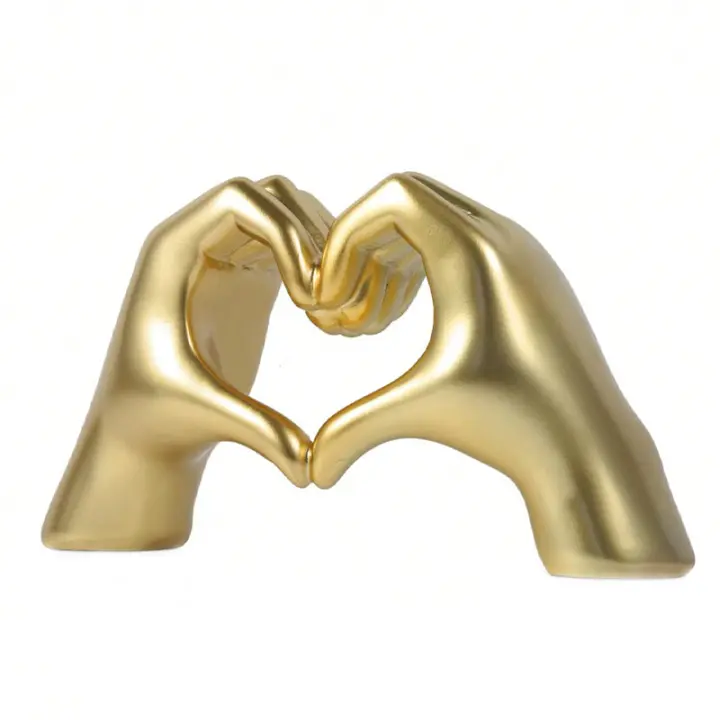 Escultura De Mano Y Corazón Dorado Para Sala De Estar Dormitorio Estilo Clásico Posmodernista Adorno Único Para Mujeres - 1