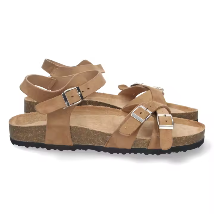 Davinia Shoes Sandalia Plana de Mujer, Comoda, Planta Bio, con Palas Cruzadas, y Cierre de Hebilla Shoes&Blues.es AY-2240-Camel - 1