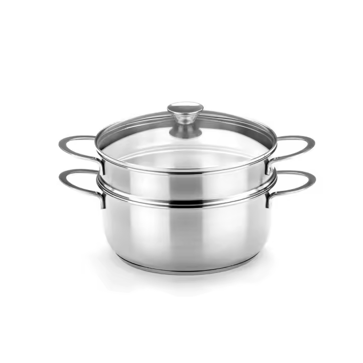 Bra - Olla Vapor Ancora, De 20 a 24 cm, Acero Inoxidable, Apta Inducción, Incluye Tapa Vidrio Templado, Acabado Pulido Satinado - 1