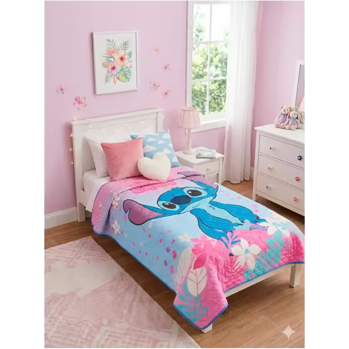 Colcha Verano Stitch Disney 150x250 cm | Edredón Ligero Infantil| Cama 90/105 - 1
