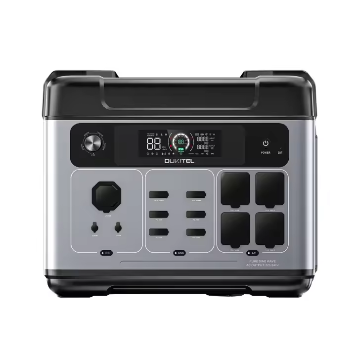 Estación de energía portátil OUKITEL P2001 Plus, salida de CA de 2400 W, batería LiFePO4 de 2048 Wh, 13 tomas, carga del 80% en 1 hora, control inteligente de la aplicación, ajuste a 400W/800W/1200W/1800W, UPS de 1400W, entrada solar máxima de 500 - 1