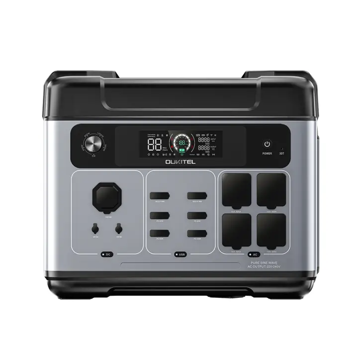 Estación de energía portátil OUKITEL P2001 Plus, salida de CA de 2400 W, batería LiFePO4 de 2048 Wh, 13 tomas, carga del 80% en 1 hora, control inteligente de la aplicación, ajuste a 400W/800W/1200W/1800W, UPS de 1400W, entrada solar máxima de 500 - 1