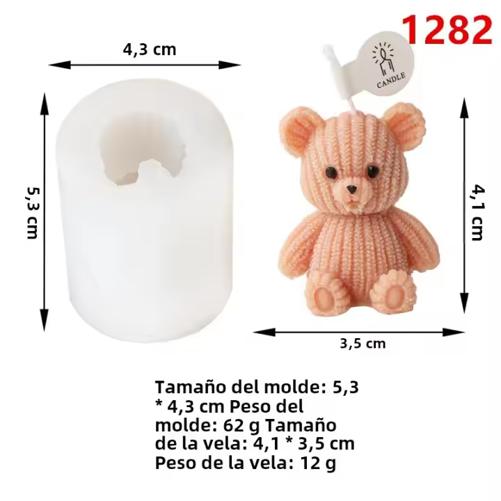 Molde De Velas De Oso 3D En Silicona Para Resina Y Sabão Molde De Decoração De Casa Para Velas Molde De Resina De Oso Teddy Bear - 1