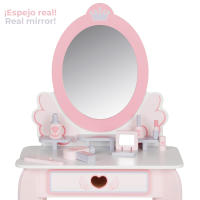 WOOMAX - Tocador de maquillaje para niñas con taburete madera y espejo plexiglás, 50x34x92 cm, colores pastel, tocadores infantiles, con accesorios interactivos, juguetes niños 3 años - details 2
