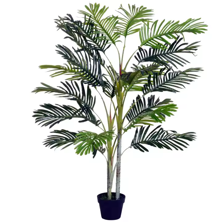 Outsunny Palma Artificial 150cm con Cañas Naturales Árbol Planta Decorativa Sintética con Maceta Casa Terraza Jardín Decoración - 1